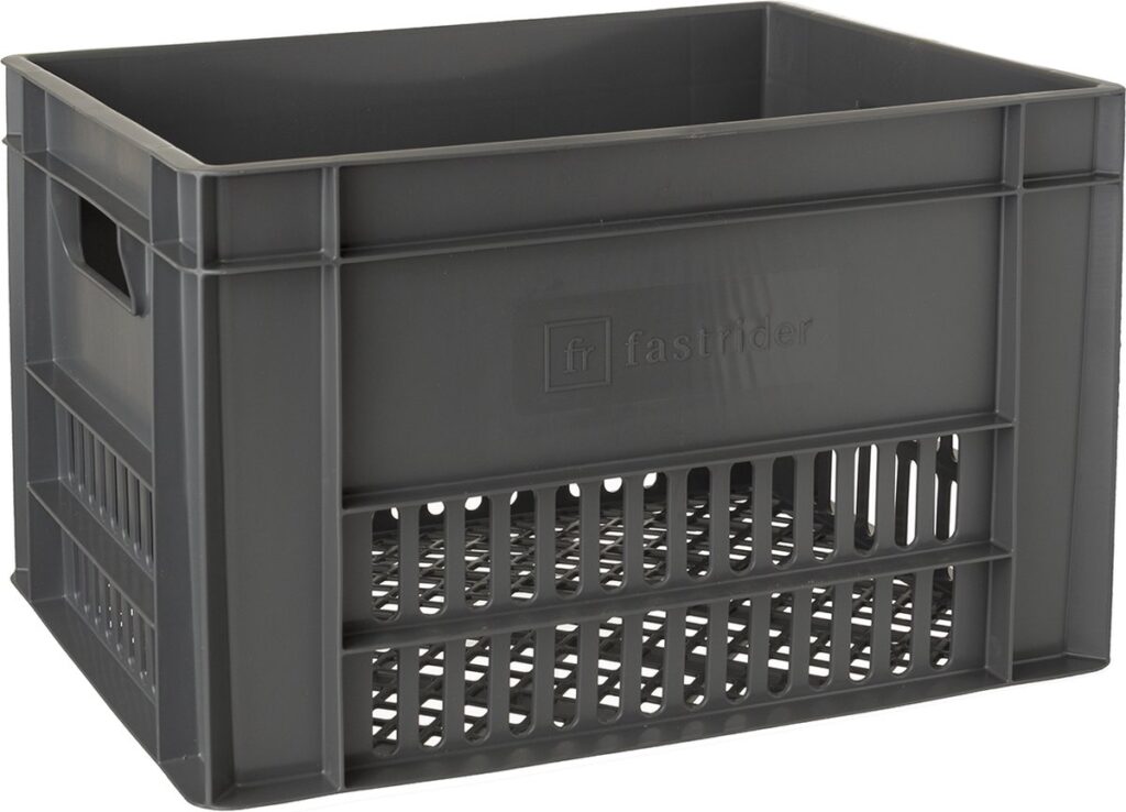 Zwarte plastic krat met handgrepen