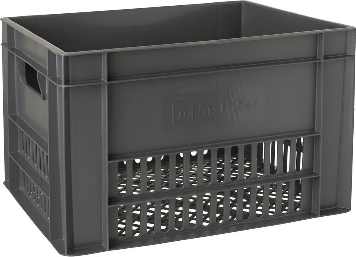 Zwarte plastic krat met handgrepen
