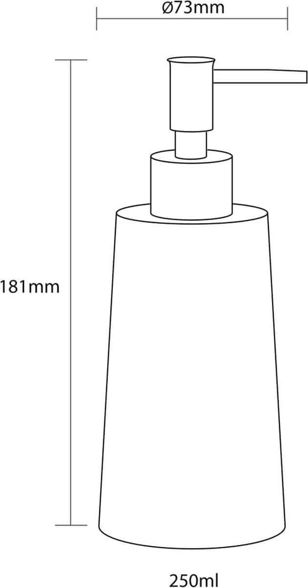 Technische tekening van zeeppompje, 250ml, 181mm hoog