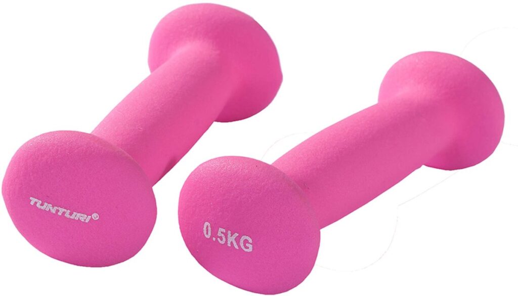 Roze dumbbells van 0,5 kg voor fitness.