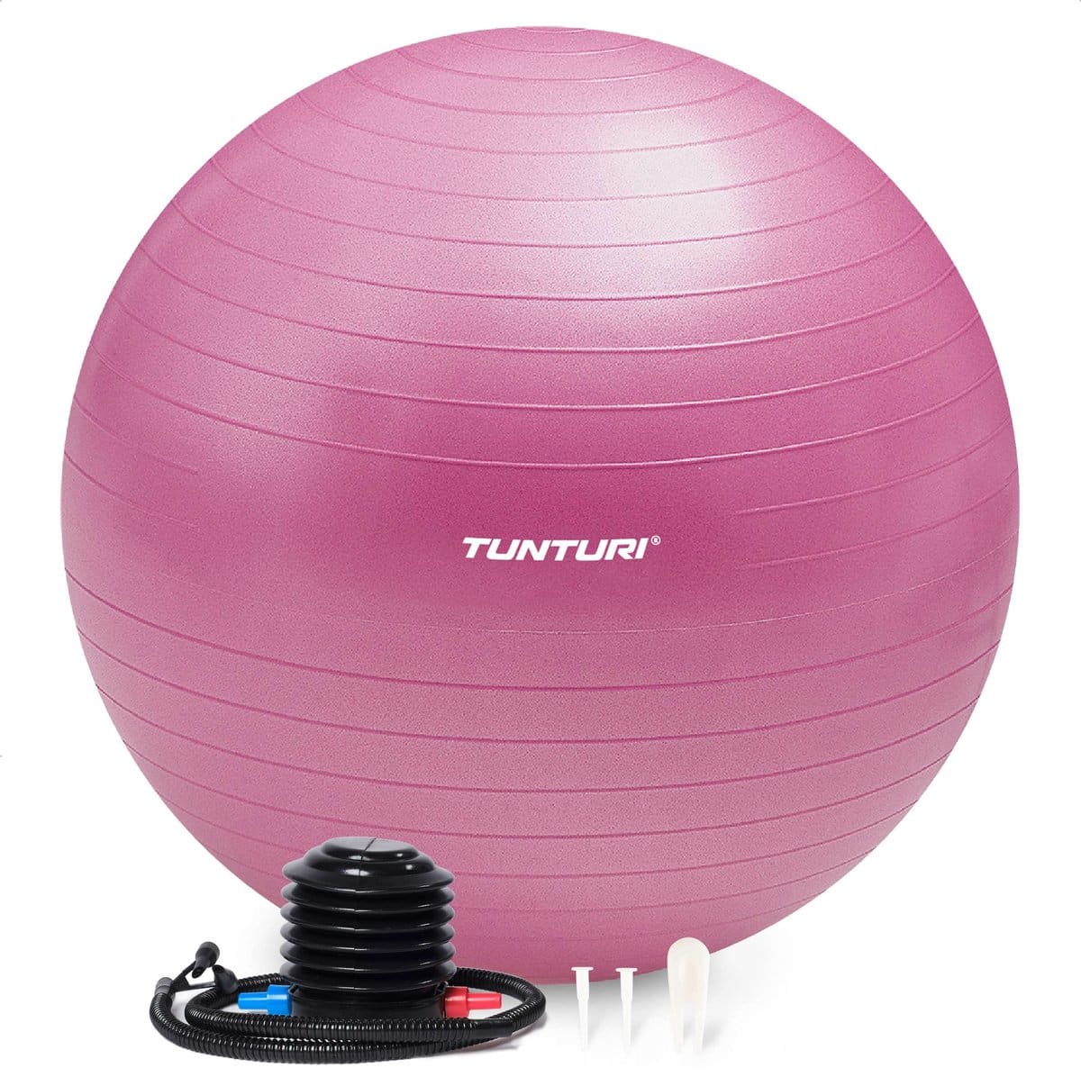 Roze fitnessbal met pomp, merk Tunturi.