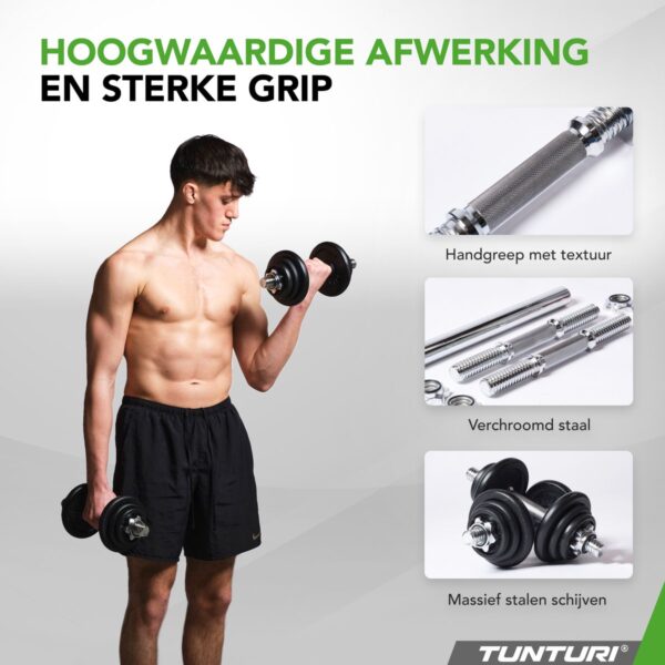 Man met halters, hoogwaardige afwerking en sterke grip