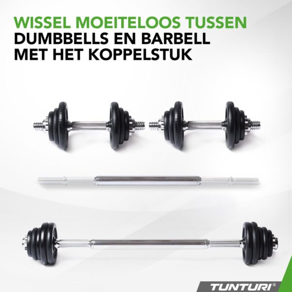 Verwissel dumbbells en halterstang met Tunturi koppelstuk.