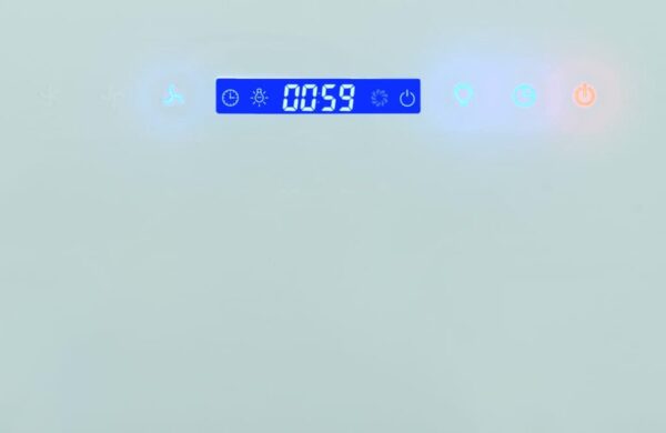 Digitale timer met heldere blauwe display en iconen.