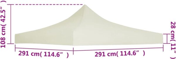 Piramidevormig dak met afmetingen in centimeters.