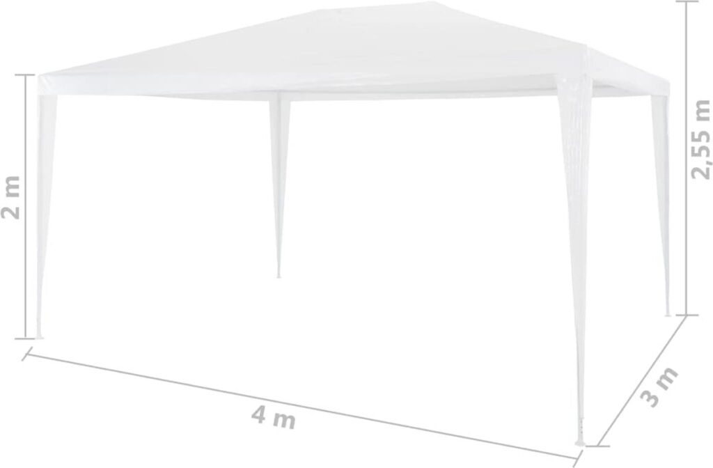 Witte partytent, afmetingen 4x3x2,55 meter.