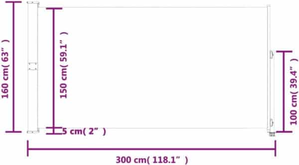 Afmetingen van uitschuifbaar hekje in centimeters en inches.