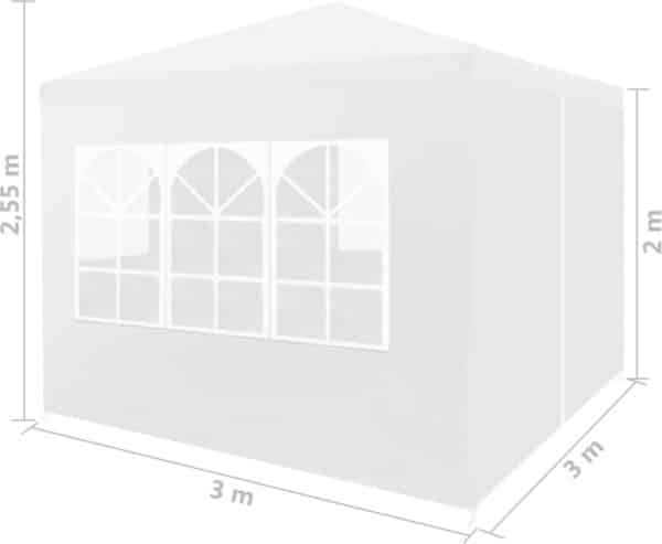 Vierkante partytent met raam, 3x3 meter, wit