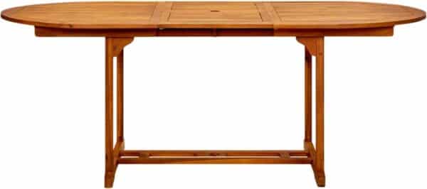 Houten uitschuifbare eettafel, bruin, ovaal design.