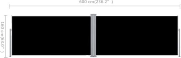 Diagram van uitzichtscherm, afmetingen 600x160 cm.