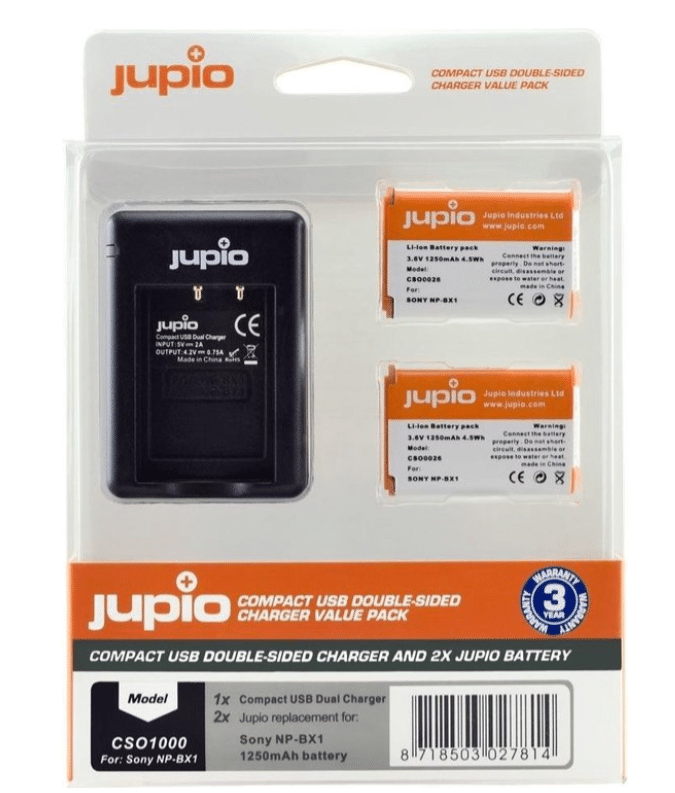 jupio kit: np bx1 batterij (2x) + usb dubbelzijdige oplader