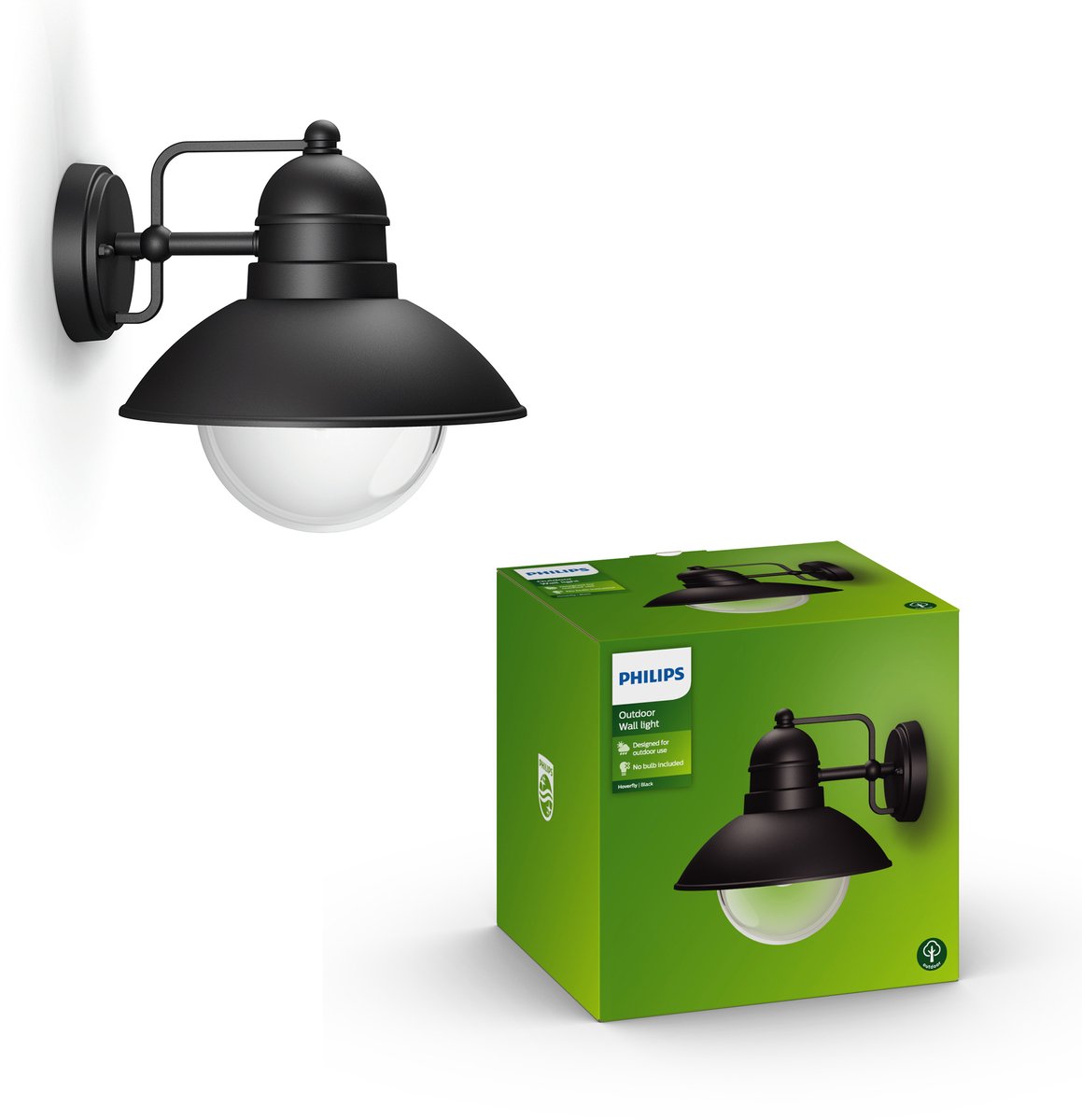Zwarte Philips buiten wandlamp met verpakking