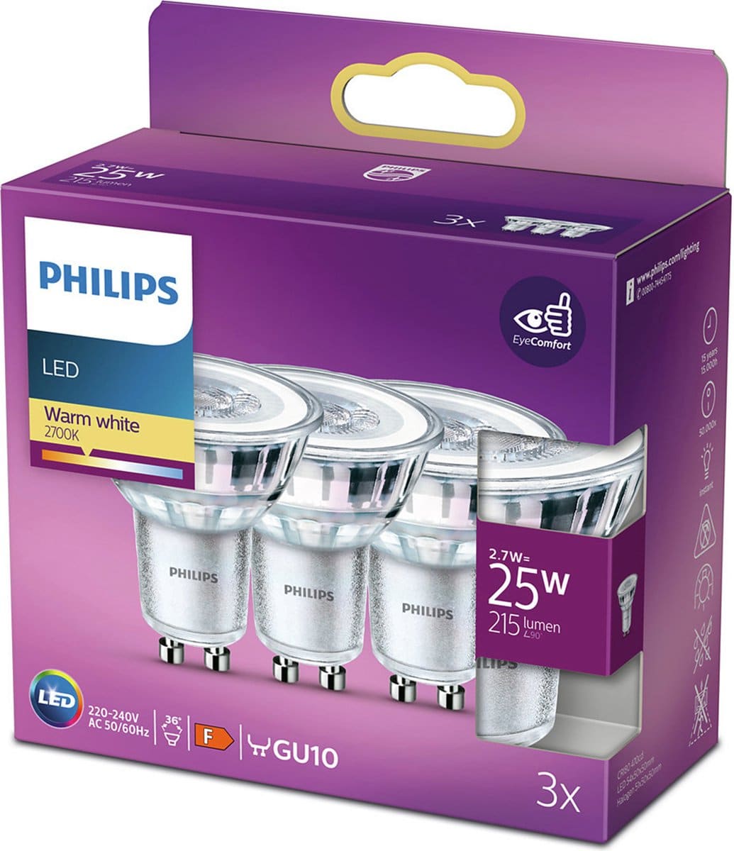 Philips LED lampen GU10 warm wit verpakking