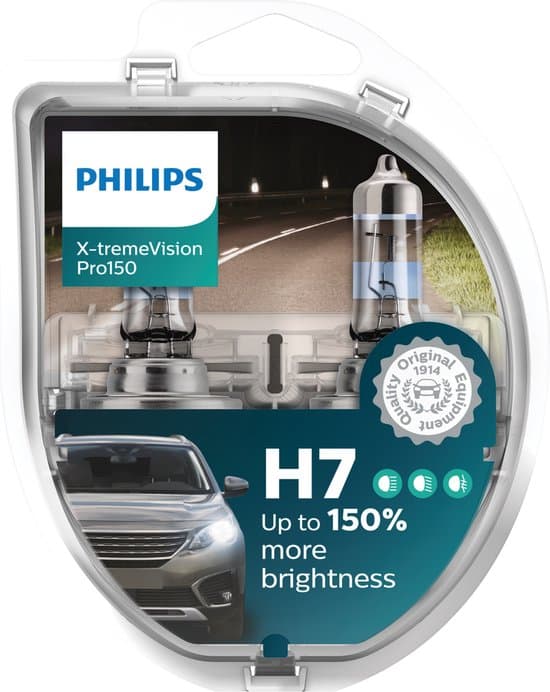 Philips H7 autolampen, 150% helderder licht.