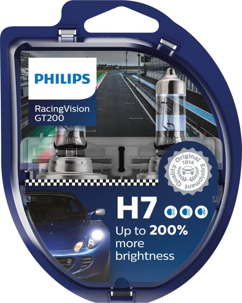 Philips H7 autolampverpakking met helderheid en prestatielogo&amp;apos;s.
