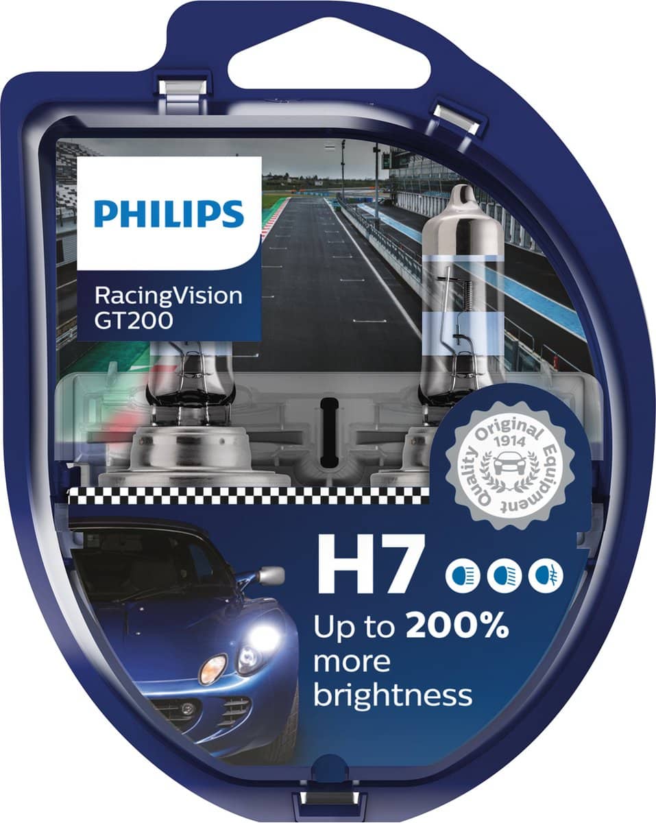 Philips H7 autolampverpakking met helderheid en prestatielogo&amp;apos;s.