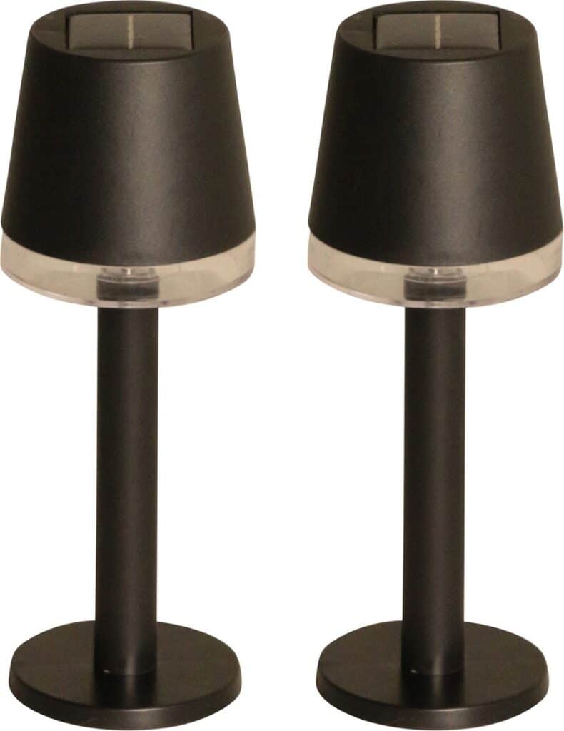 Twee zwarte solar tafel lampen