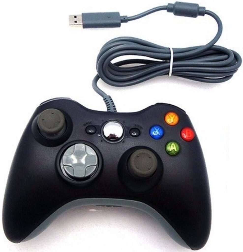 Zwarte bedrade Xbox 360 controller met USB-kabel
