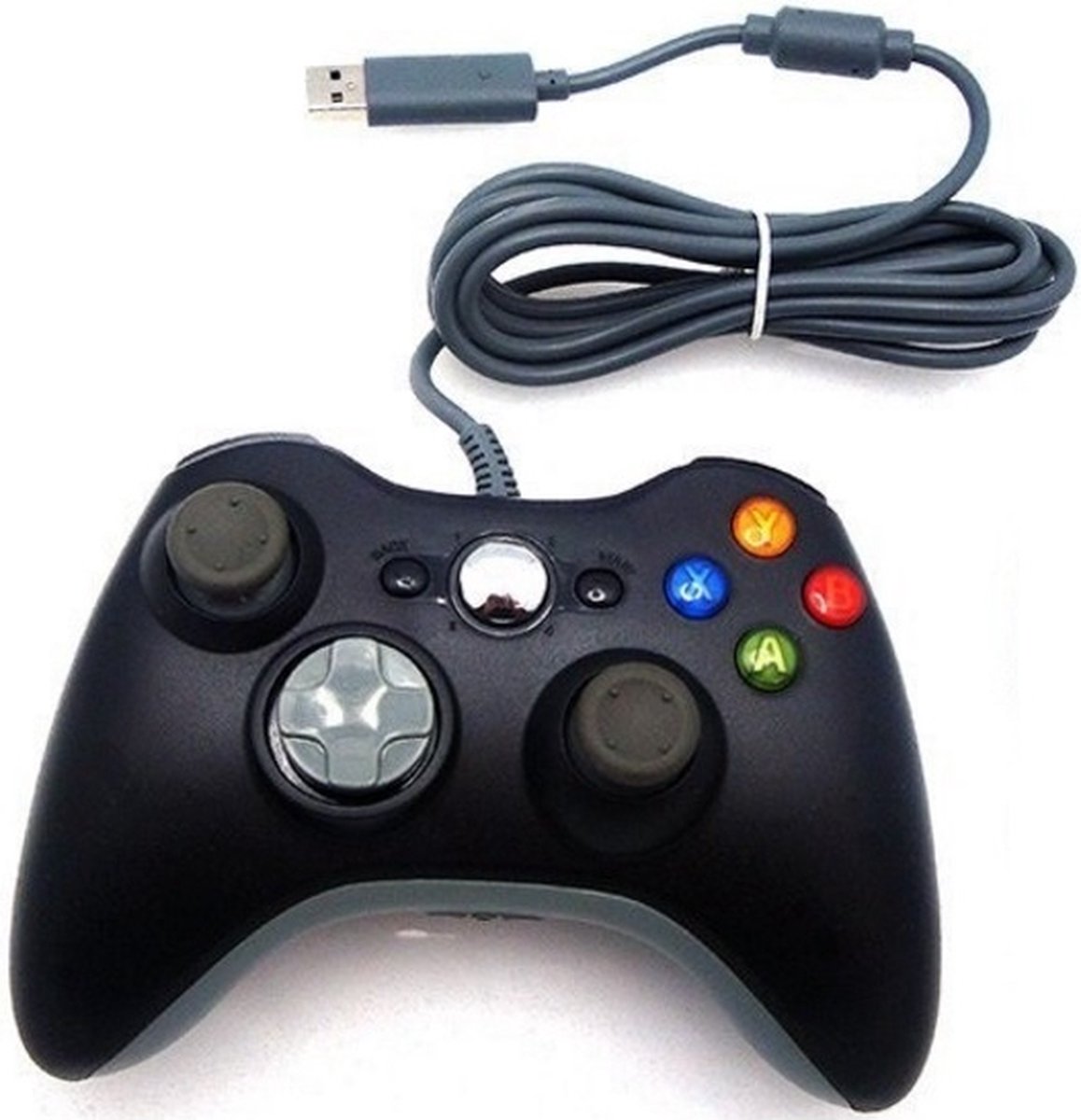 Zwarte bedrade Xbox 360 controller met USB-kabel