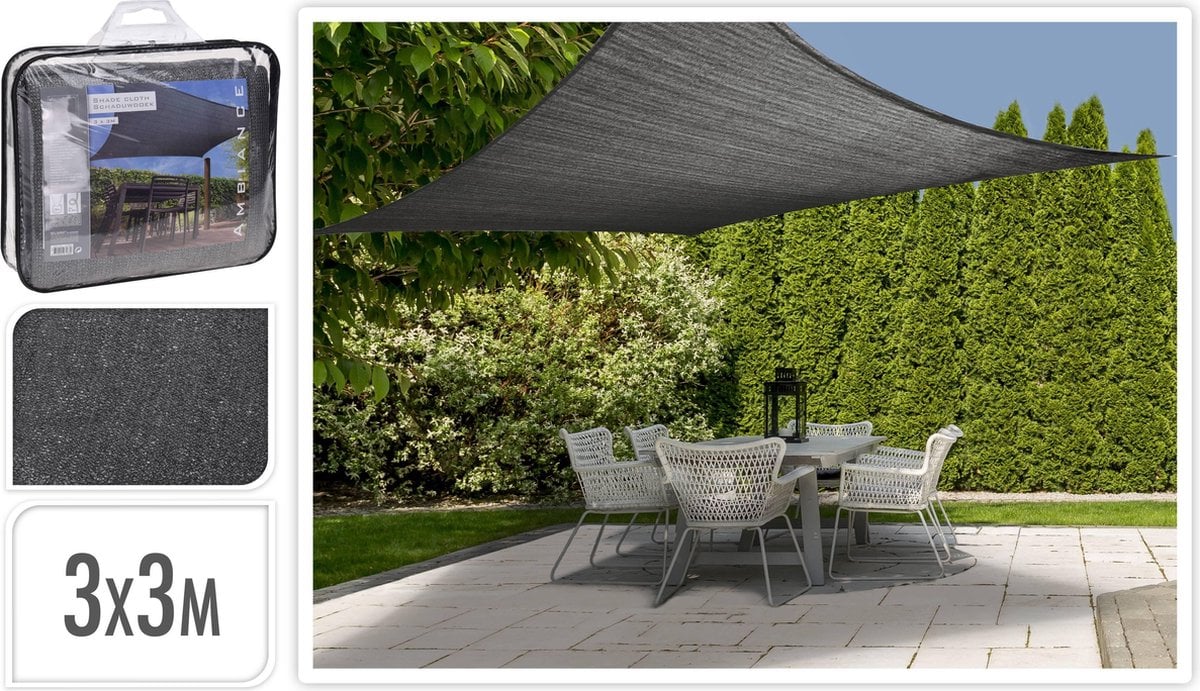 Zonnescherm 3x3m boven tuinmeubilair op terras