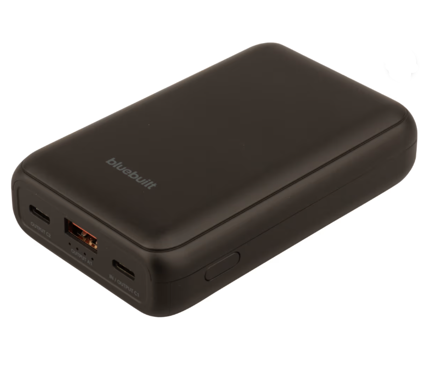 Zwarte powerbank met oplaadpoorten