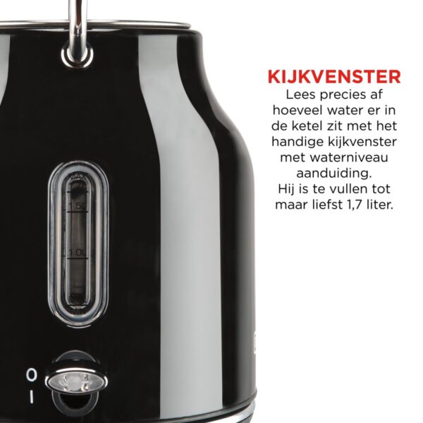 Ketel met kijkvenster voor waterniveau tot 1,7 liter.