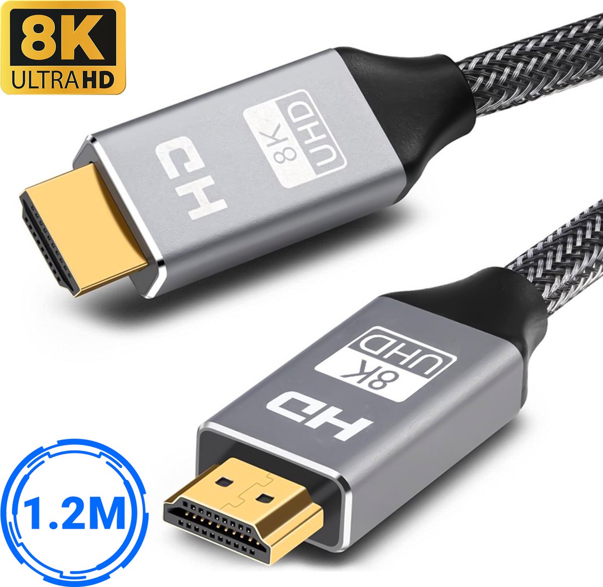 8K HDMI kabel, 1.2 meter, ultra HD kwaliteit.