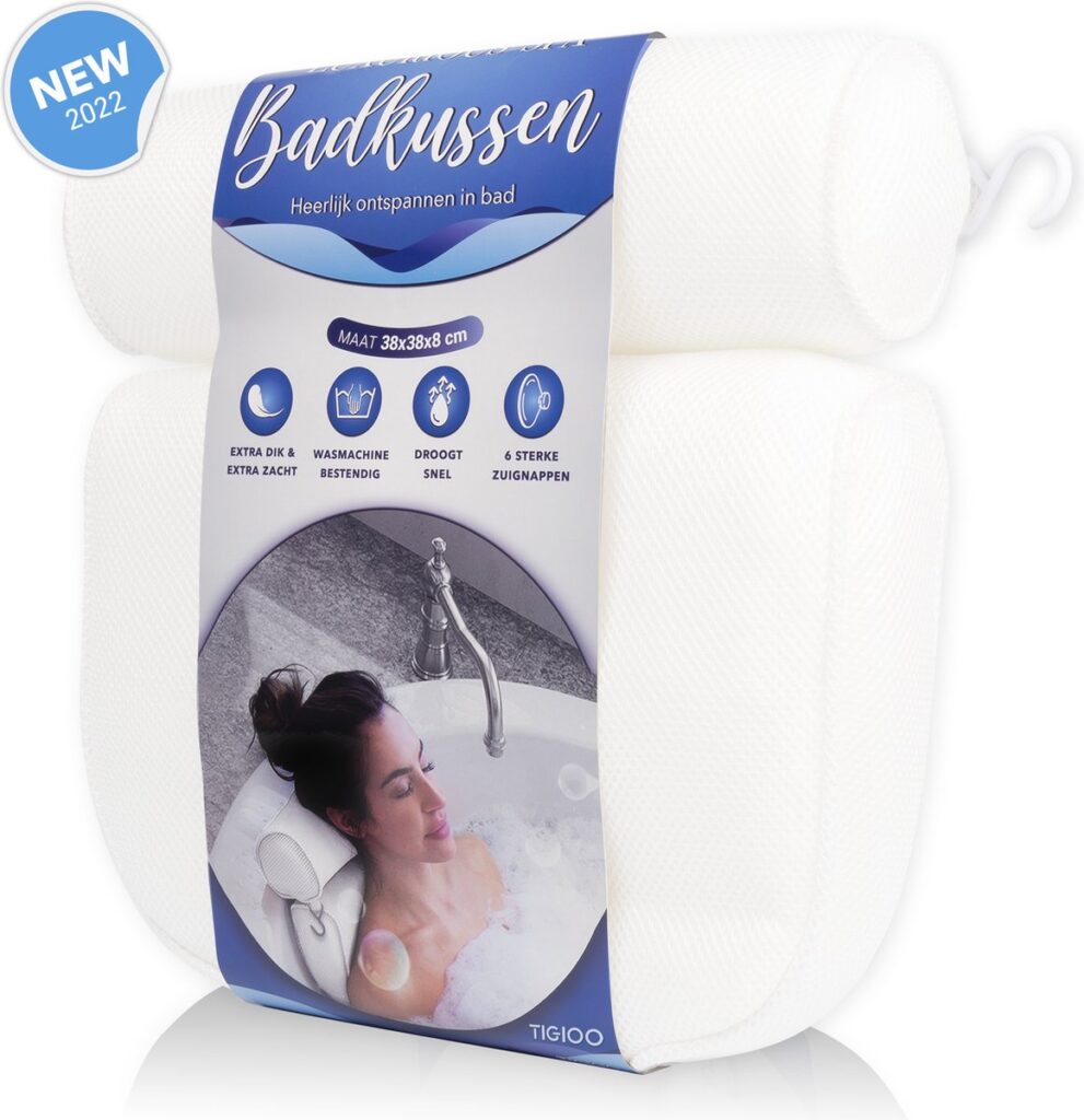 Wit badkussen met vrouw in bad.