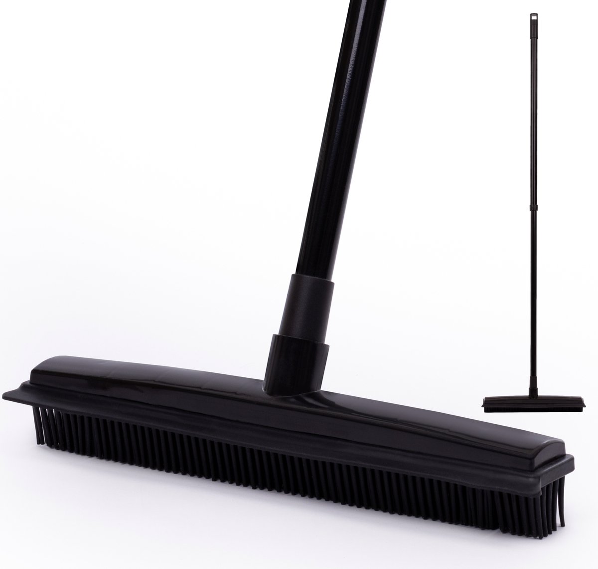 Black rubber brush with a long handle