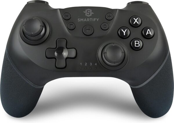 Zwarte gaming controller met knoppen en joysticks