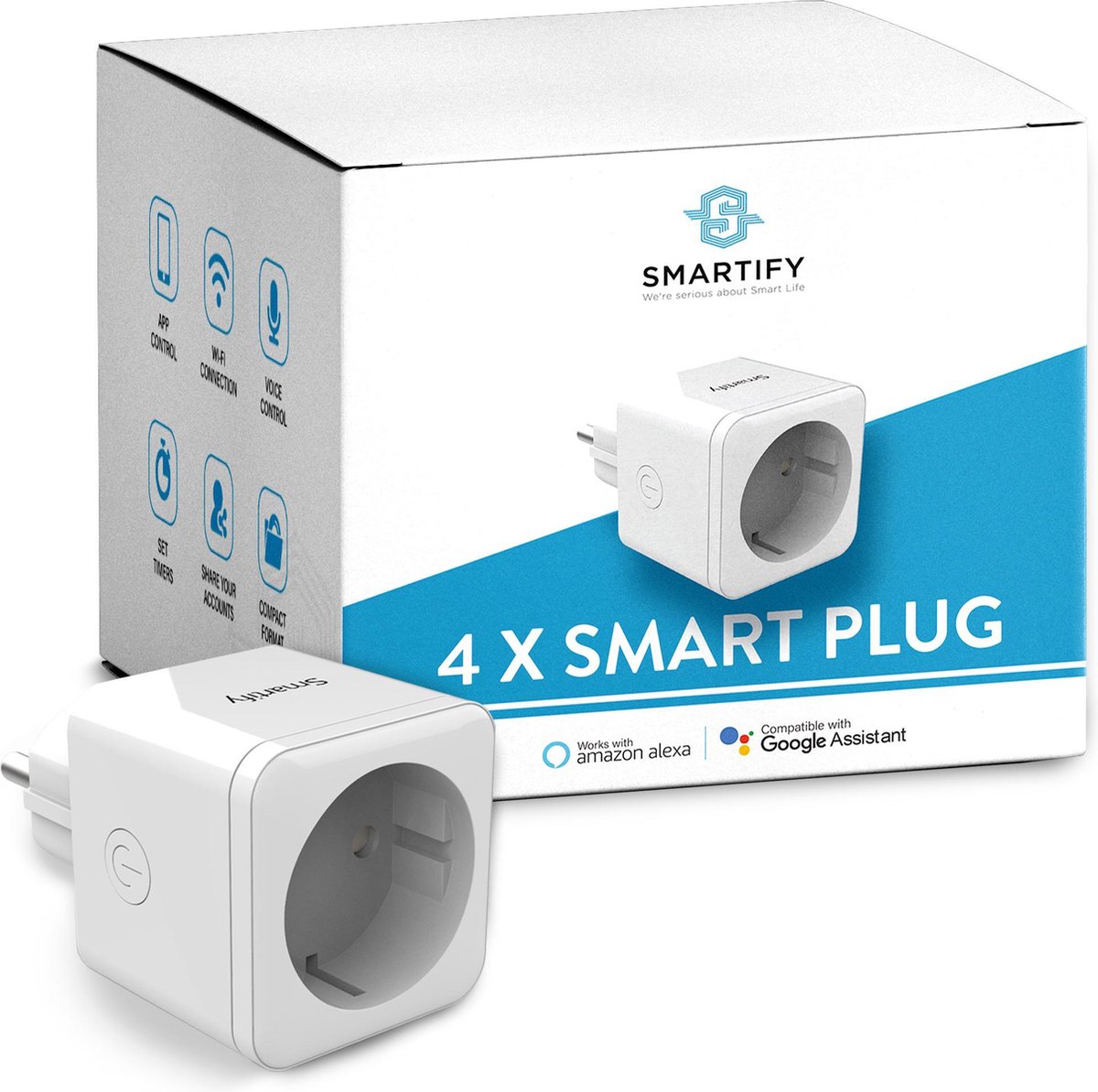 Four smart plugs compatible with Alexa and Google Assistant