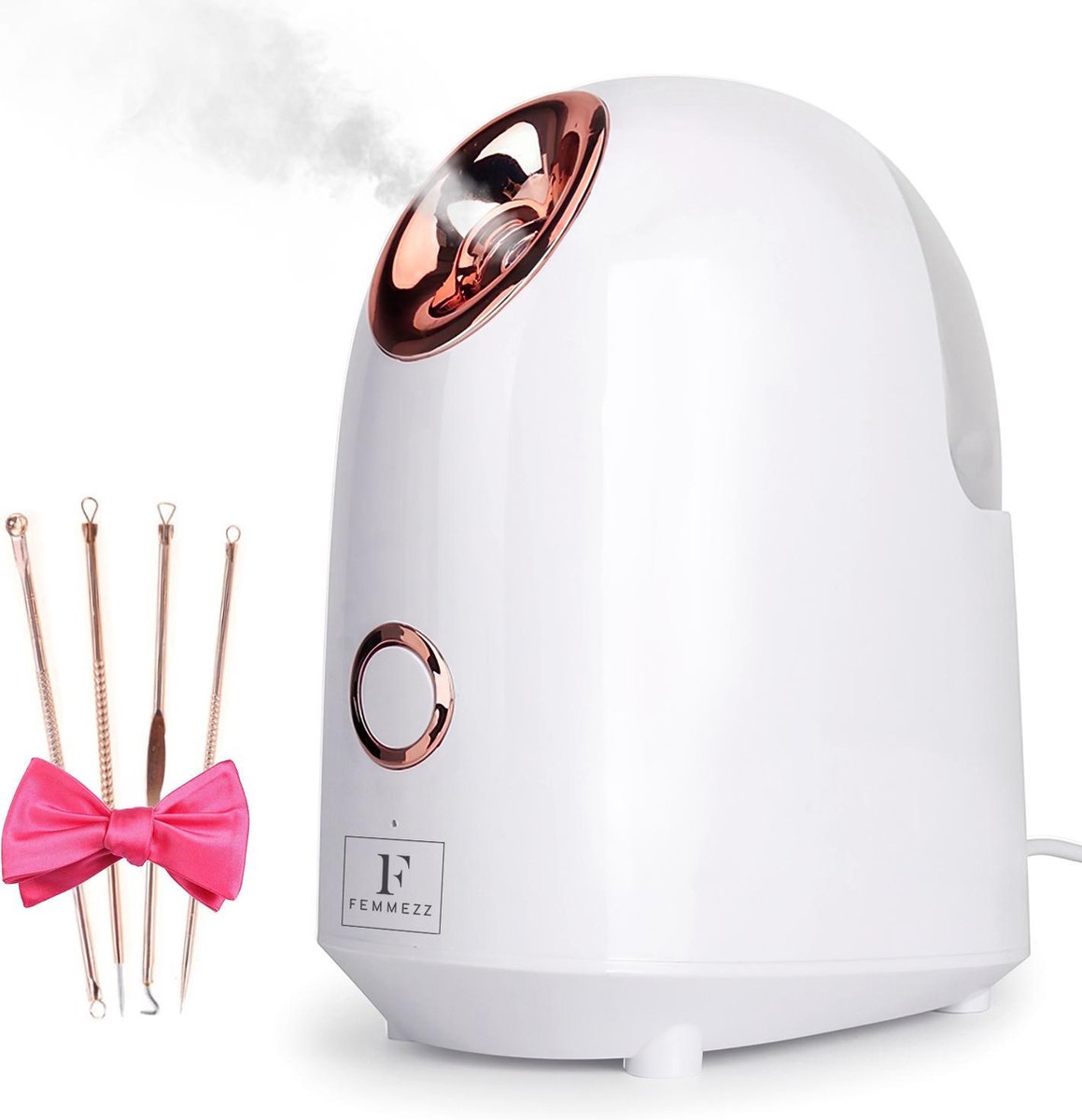 Gezichtsstomer met gereedschappen en roze strikje.