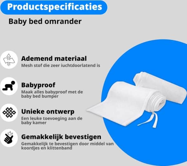 Ademende baby bedomranders met eenvoudig bevestigingssysteem.