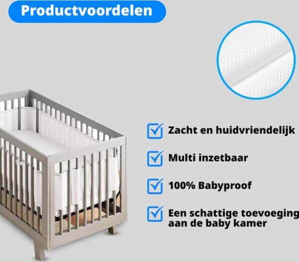 Babyledikant met veilige en huidvriendelijke kenmerken.