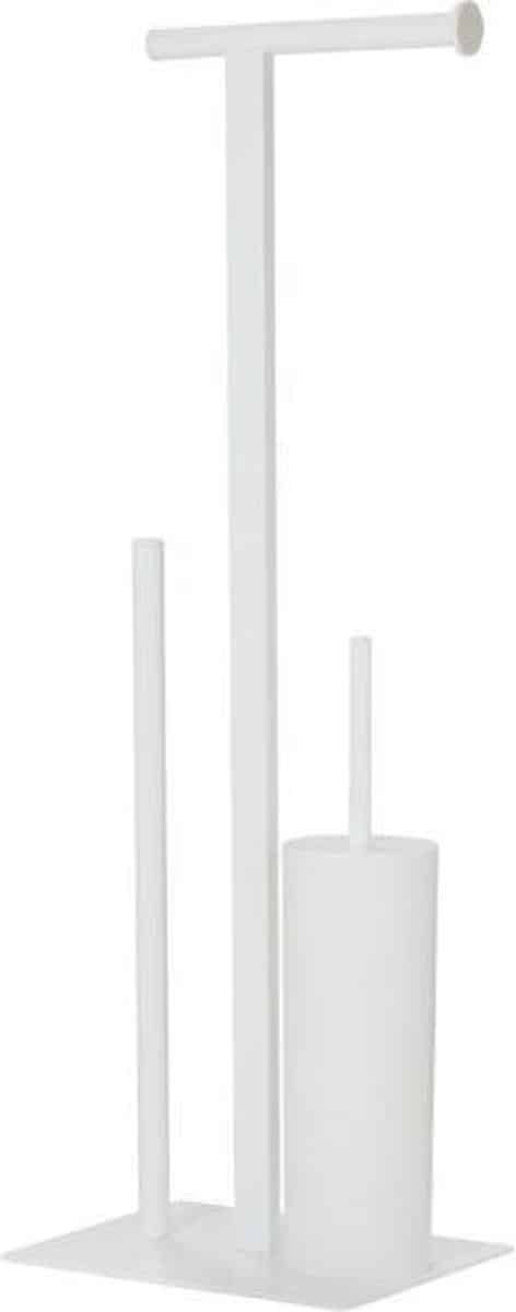 Witte toiletpapierhouder met borstelset