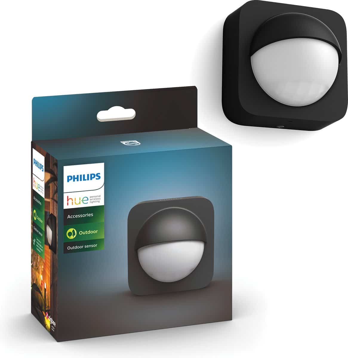 Philips Hue Outdoor Bewegingssensor met verpakking.