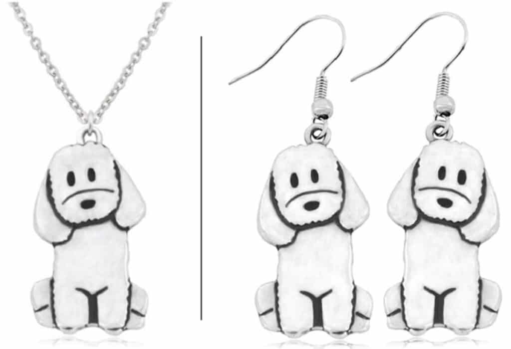 Halsketting en oorbellen met cartoonhond ontwerp