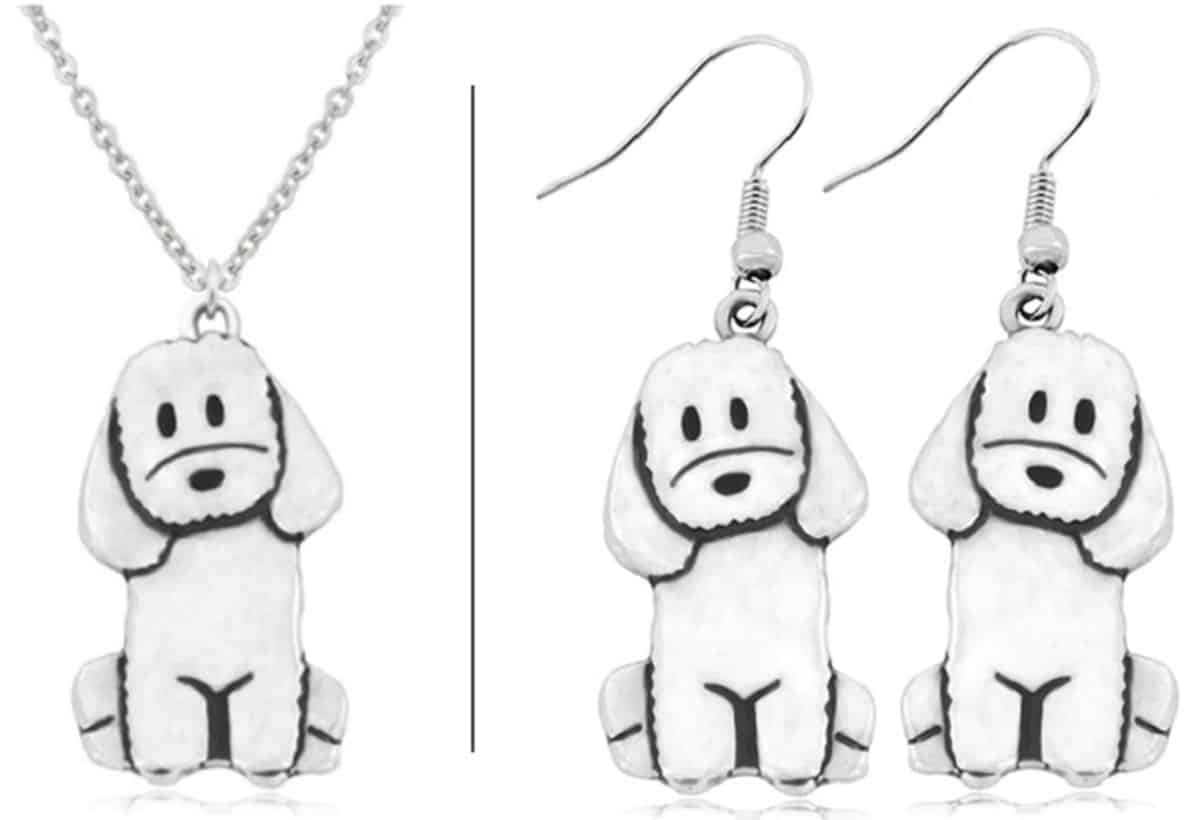 Halsketting en oorbellen met cartoonhond ontwerp