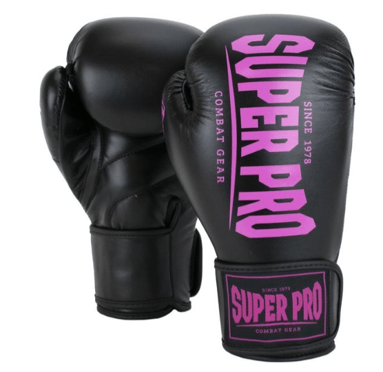 super pro combat gear champ (kick)bokshandschoenen 12 oz zwart/roze