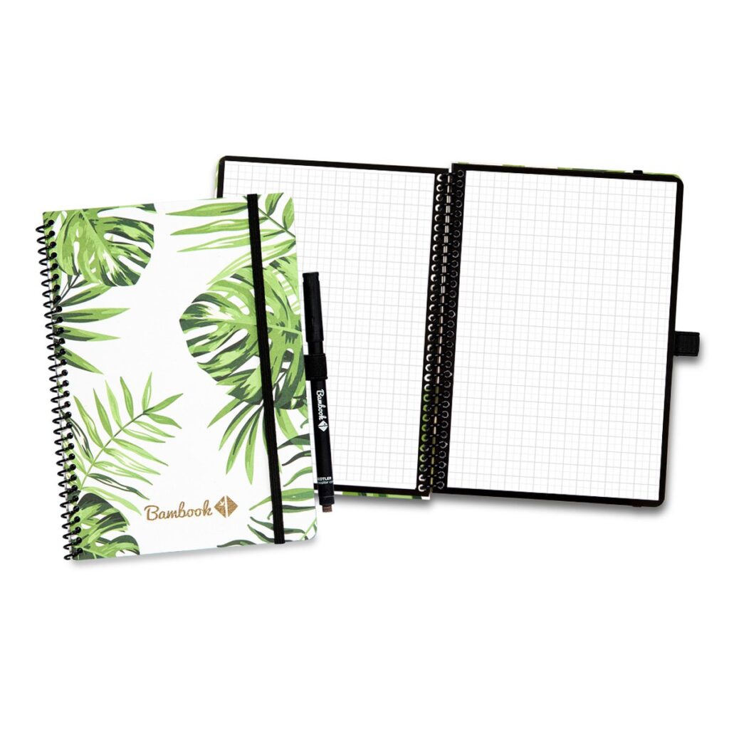 Carnet réutilisable orné de feuilles tropicales et d'un stylo