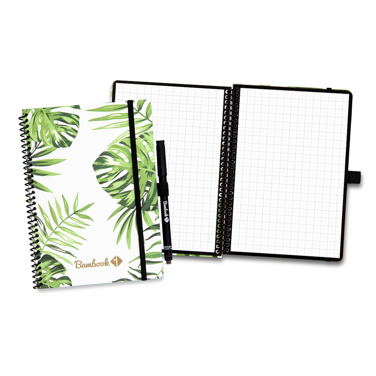 Carnet réutilisable orné de feuilles tropicales et d'un stylo