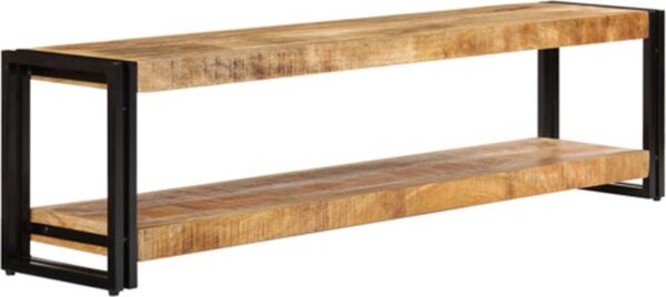 Houten plank met zwart metalen frame.