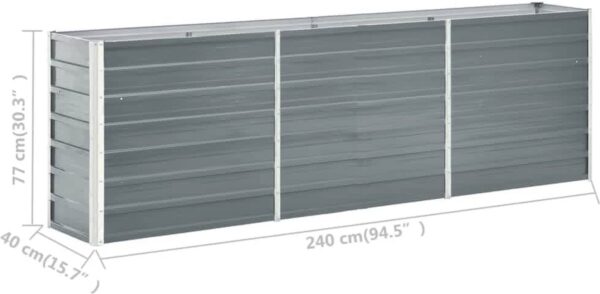 Metalen verhoogde plantenbak, afmetingen 240x40x77 cm.