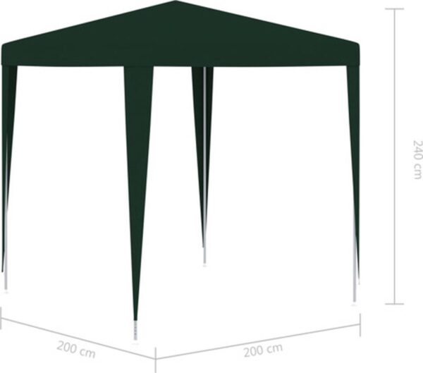 Groene gazebo met afmetingen 200x200x240 cm op afbeelding.