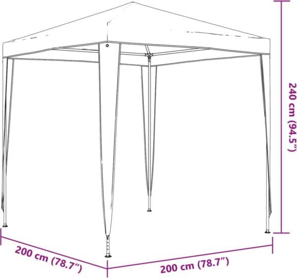 Diagram van een opvouwbare partytent met afmetingen