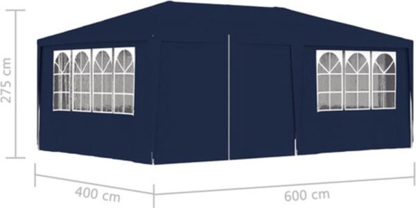 Blauwe partytent met afmetingen 600x400x275 cm