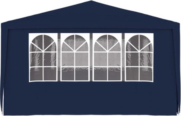 Blauw paviljoen met vensters voor buitengebruik.