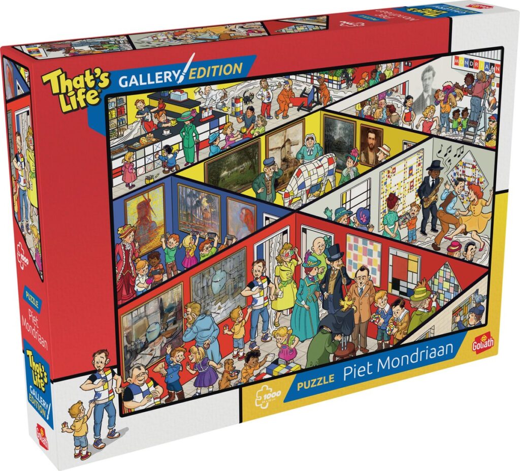 Puzzeldoos met speelse kunstgalerij illustratie.