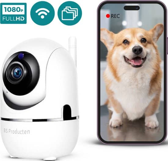 beveiligingscamera huisdiercamera wifi full hd beweeg en geluidsdetectie petcam met app hondencamera bewakingscamera voor binnen indoor camera wit