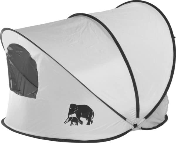 Opvouwbare baby tent met olifant print, zijaanzicht.